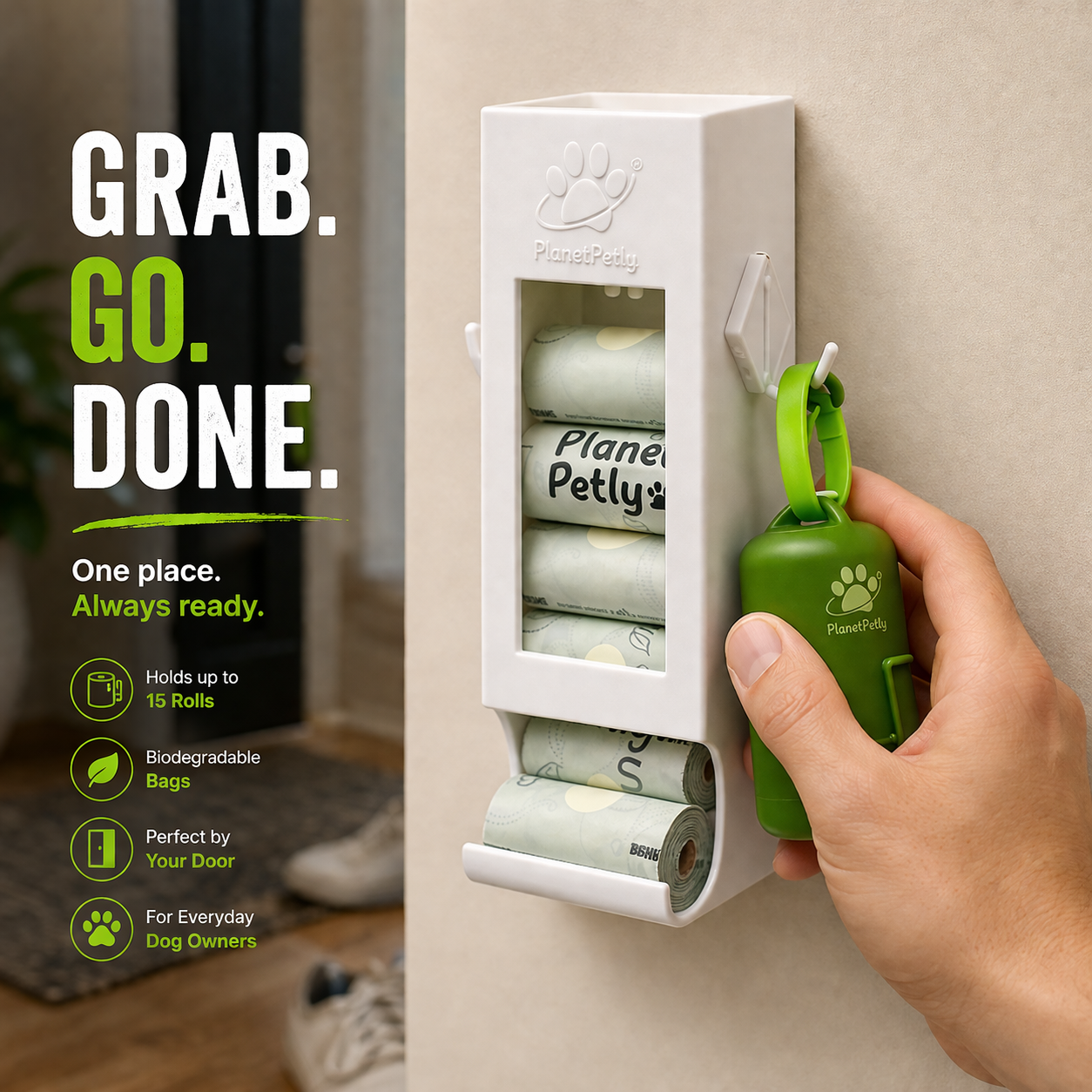 Planet Petly wall-mounted poop bag dispenser
